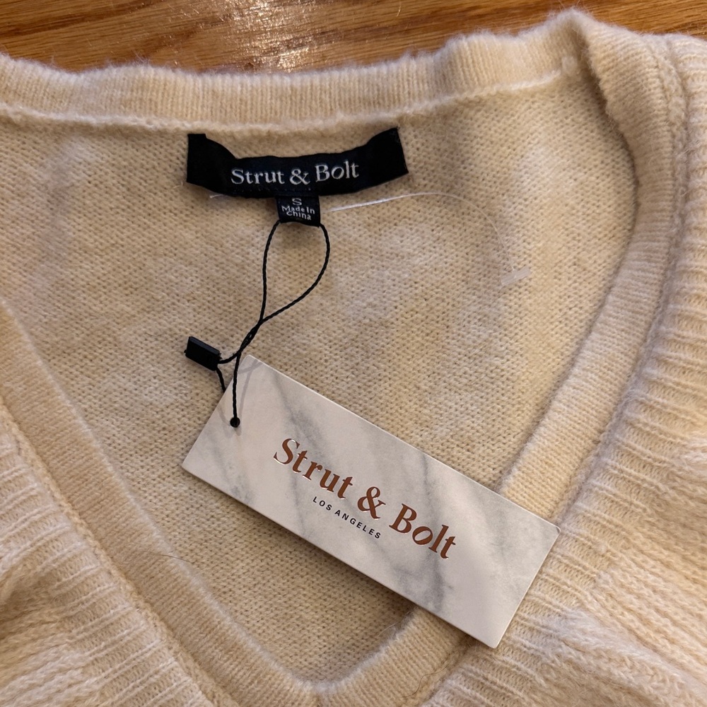 Charming Charlie Cream Ruffled V-Neck Sweater - Picture 2 of 6